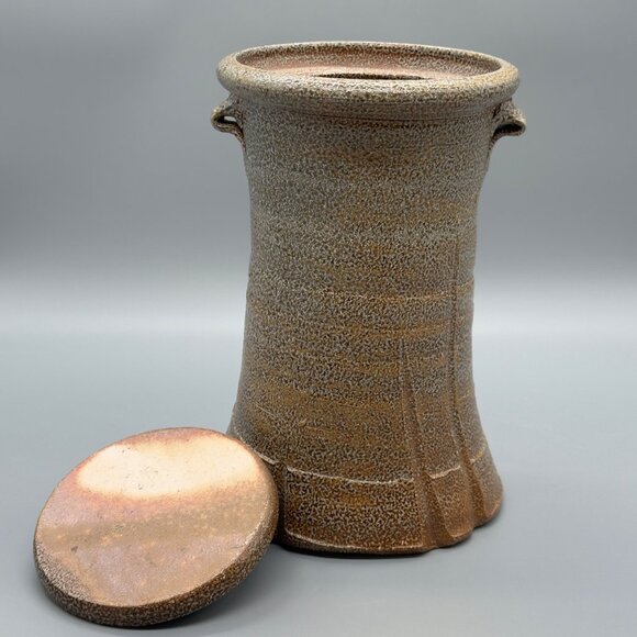 Signed Eldreth Pottery 2007 Brown Salt Glazed Stoneware Crock w/ Lid Hand Thrown - Picture 2 of 9
